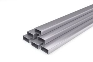 Group of durable rectangular steel pipes for construction and industrial use