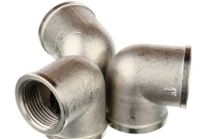 Photo featuring a set of 3 corrosion-resistant stainless steel threaded elbows