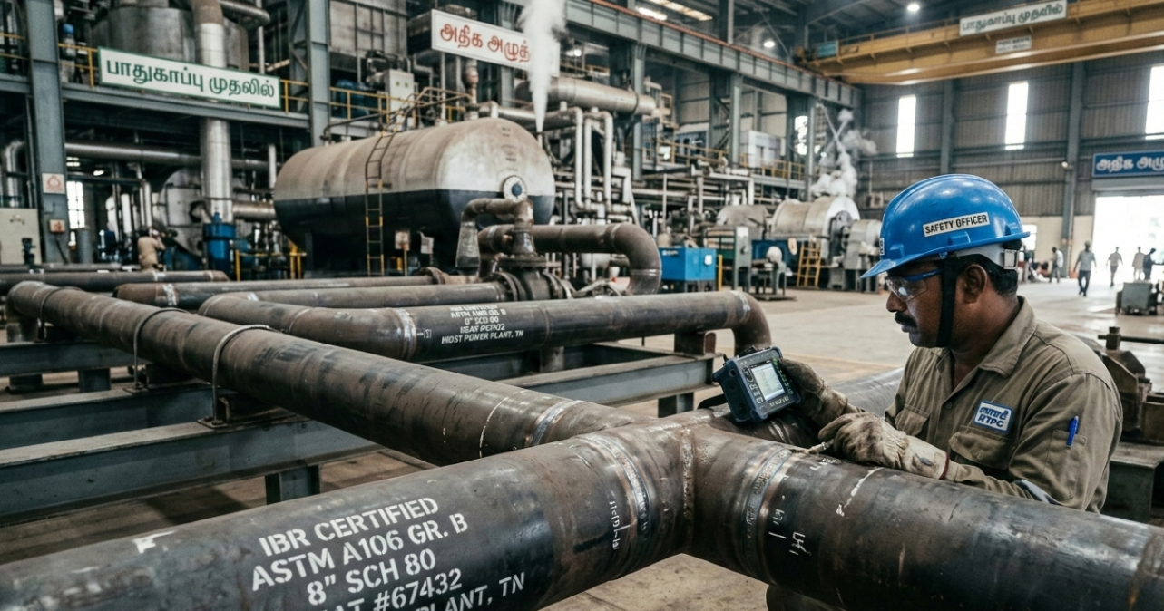 IBR stamped MS Seamless pipe in Coimbatore supplied by Black build tech for high pressure steam safety in power plants