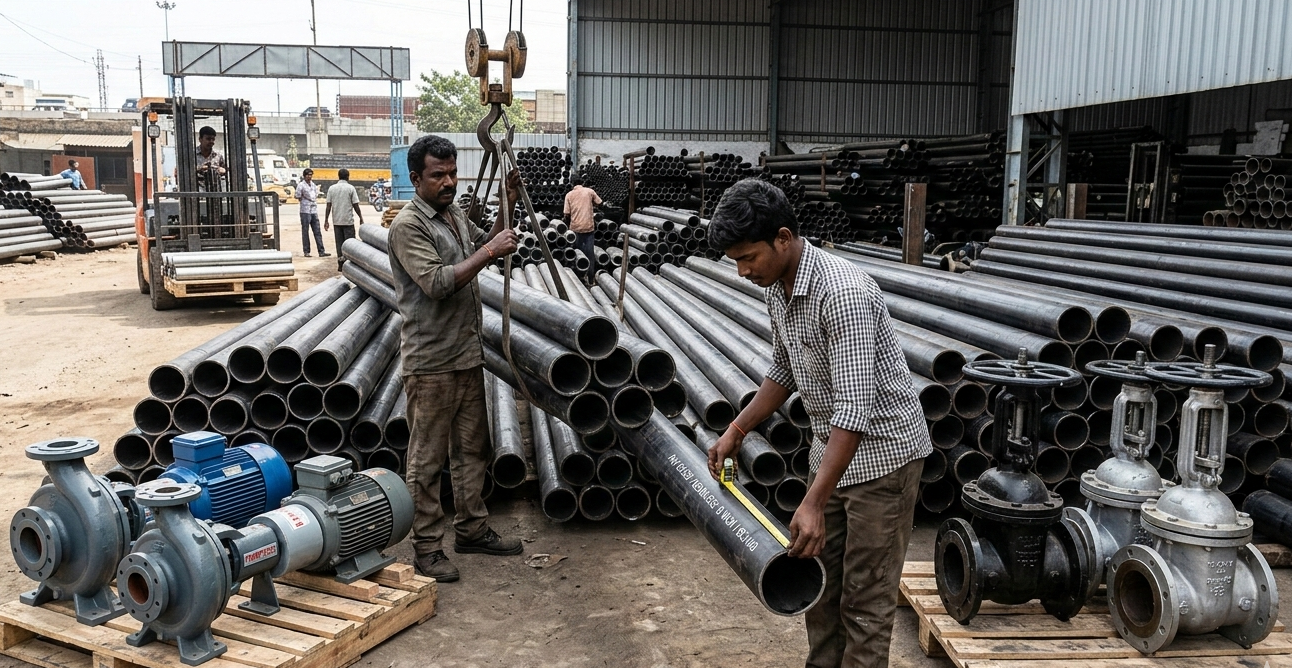 Industrial MS Seamless pipe in Coimbatore supplied by Black build tech for pump and valve manufacturing units