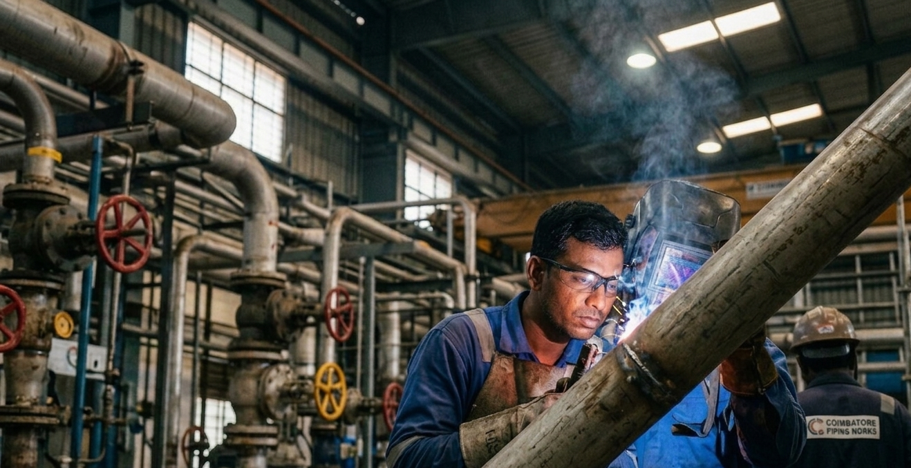 Professional welding of MS Seamless pipe following best industrial installation practices.