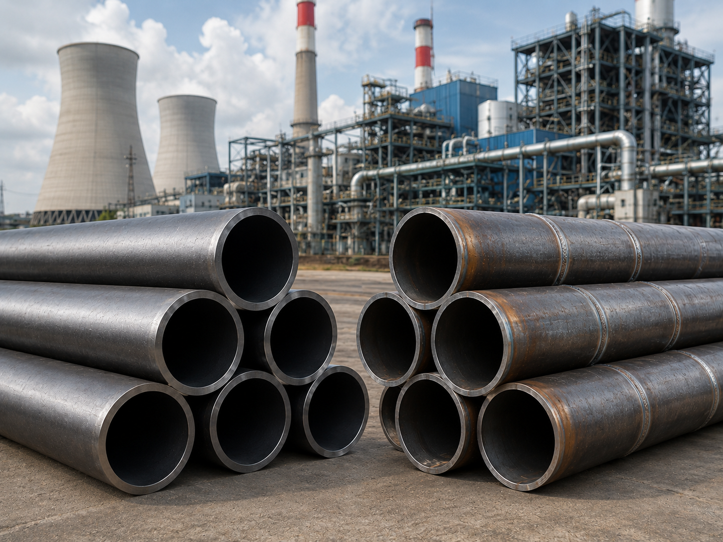 Cross section view of a MS Seamless Pipes in Salem without joints compared to a welded pipe for power plant engineering in Salem.
