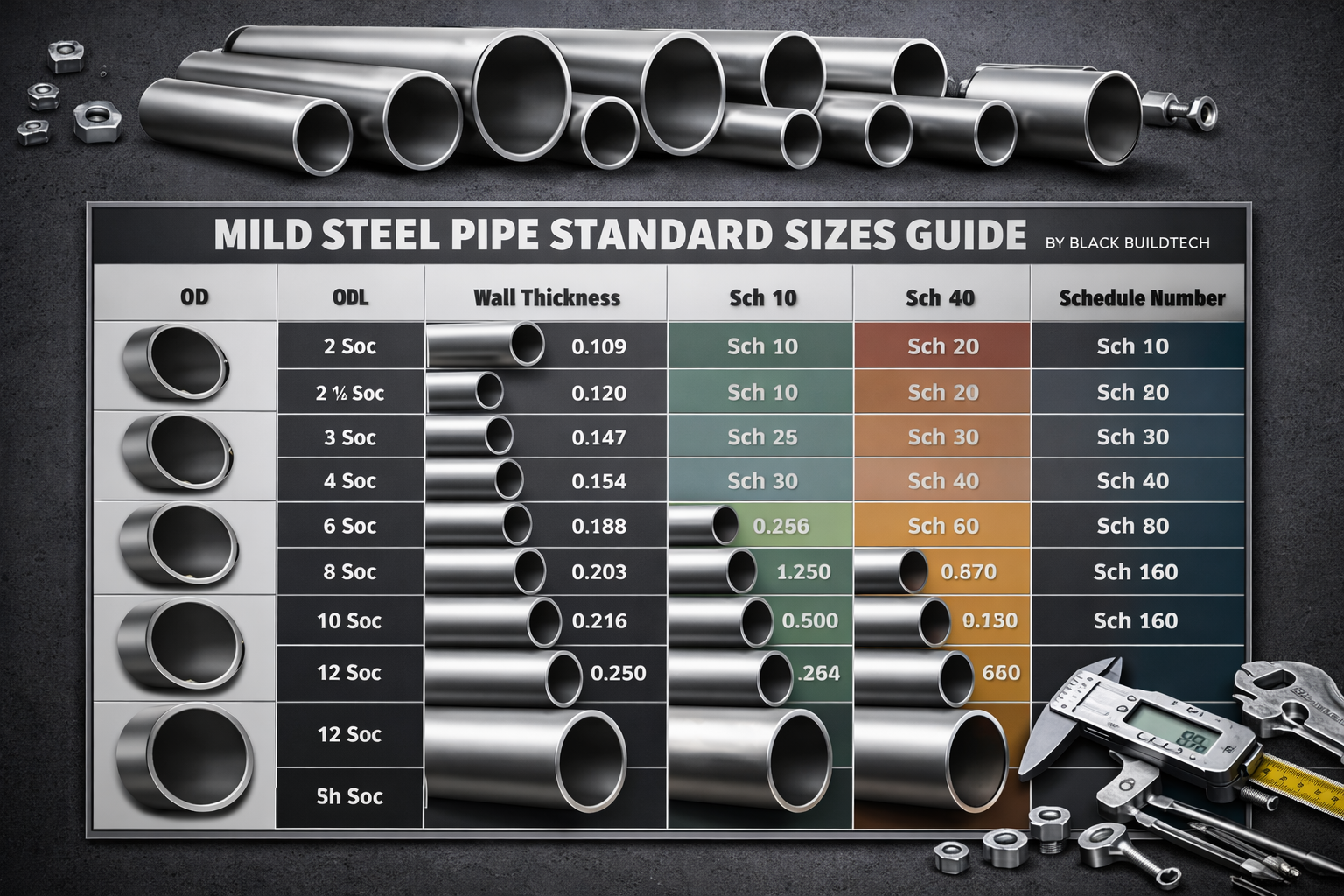 Mild steel pipe standard sizes chart and selection guide by Black Buildtech